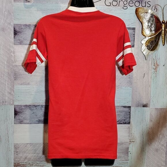 Frenchie Mom Sz Small Red White VNeck Tee T-Shirt Novelty Augusta 924 Bulldog - Picture 6 of 8